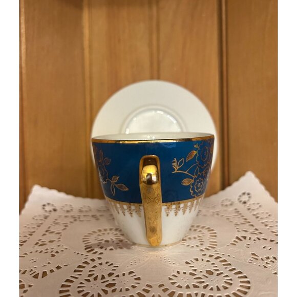 Vintage Teal Blue Gold Mismatched Teacup Saucer Gold Spoon MZ Czechoslovakia - Picture 5 of 10